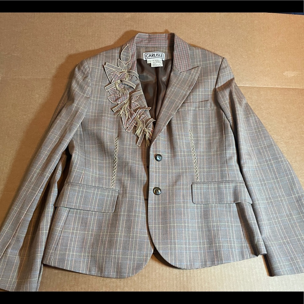 Carlisle Womens Blazer Wool Plaid GlenCheck Floral